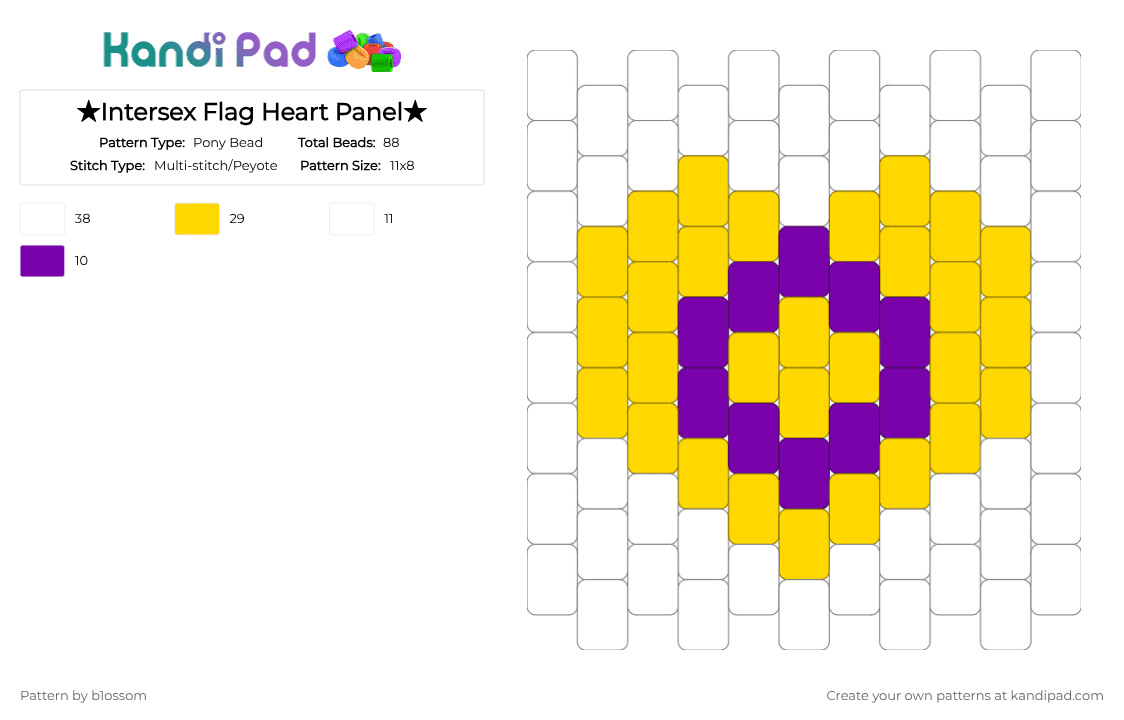 ★Intersex Flag Heart Panel★ - Pony Bead Pattern by b1ossom on Kandi Pad - charm, flag, intersex, panel, pride, purple, white, yellow