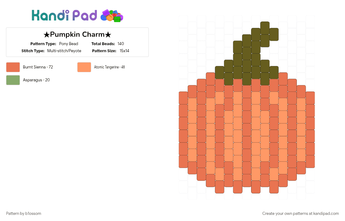 ★Pumpkin Charm★ - Pony Bead Pattern by b1ossom on Kandi Pad - charm, green, halloween, intermediate, medium, orange, pumpkin, spooky