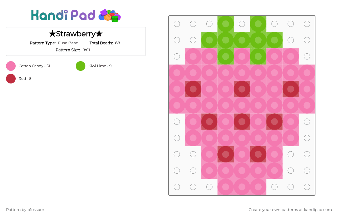★Strawberry★ - Fuse Bead Pattern by b1ossom on Kandi Pad - pink,red,green,cute,small,simple,leaf,seeds