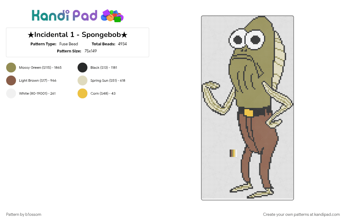 ★Incidental 1 - Spongebob★ - Fuse Bead Pattern by b1ossom on Kandi Pad - gold, tan
