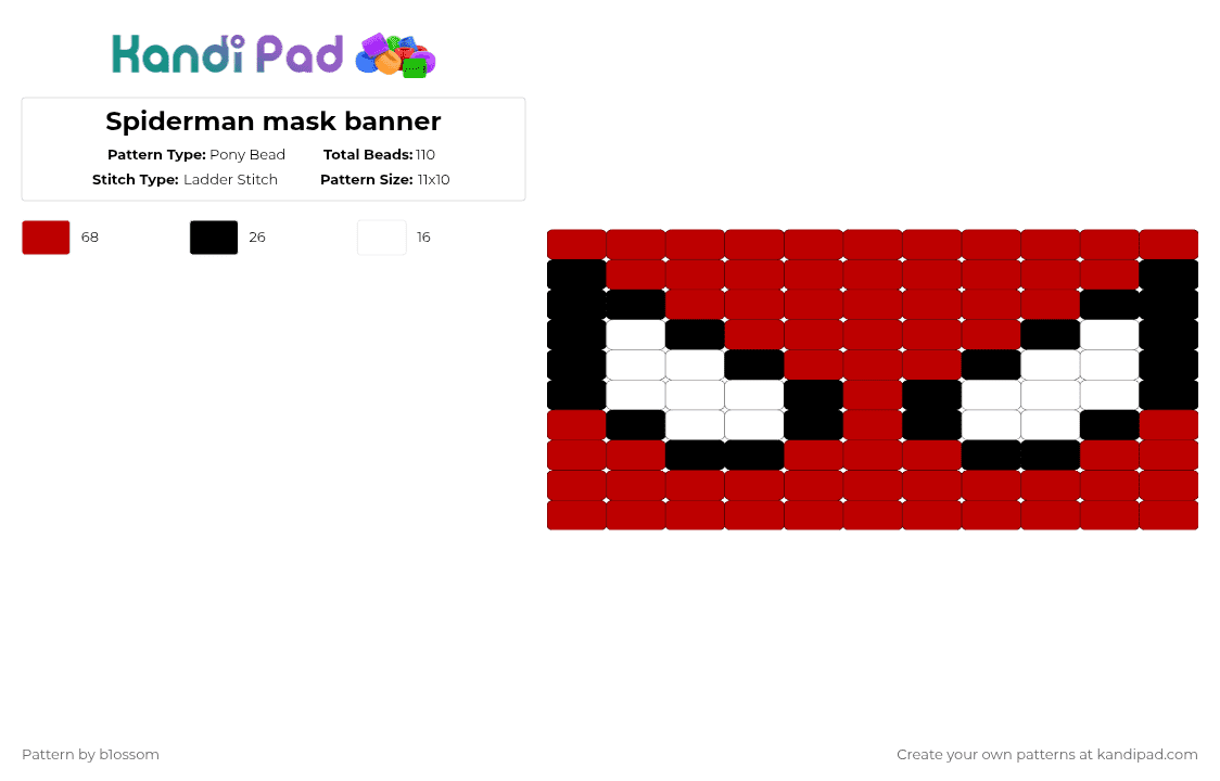 Spiderman mask banner - Pony Bead Pattern by b1ossom on Kandi Pad - red