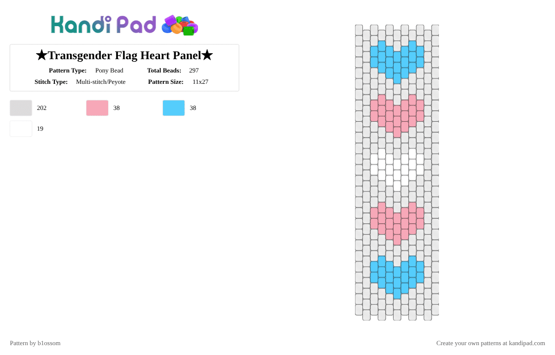 ★Transgender Flag Heart Panel★ - Pony Bead Pattern by b1ossom on Kandi Pad - blue, clear, flag, heart, light blue, panel, pink, pride, white