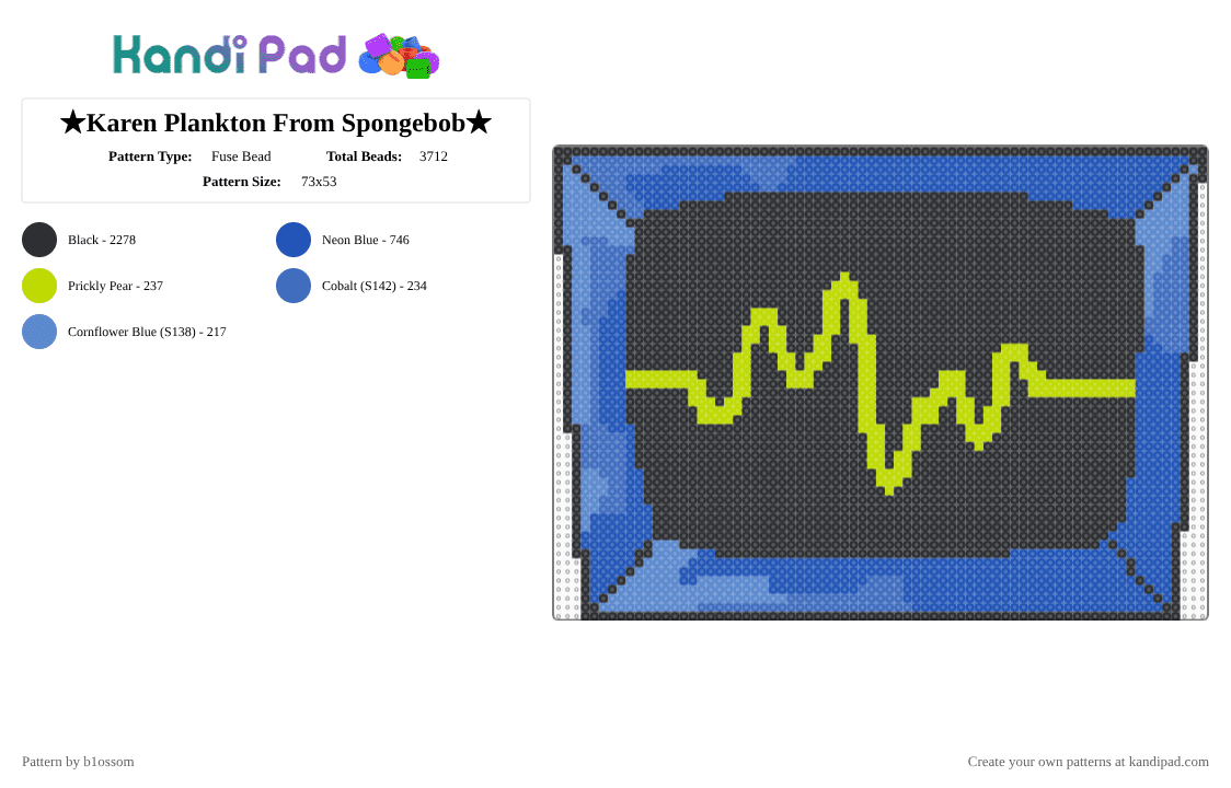 ★Karen Plankton From Spongebob★ - Fuse Bead Pattern by b1ossom on Kandi Pad - blue,cotdrobots,robot,spongebob,black,green,perler,karen