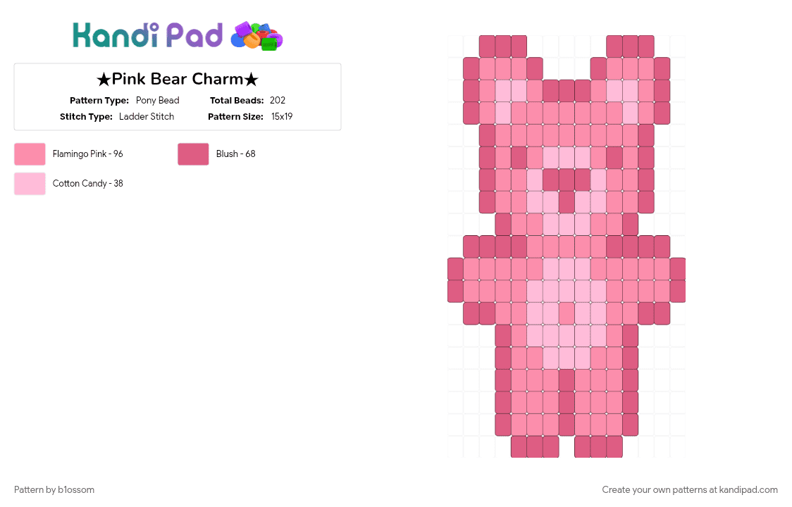 ★Pink Bear Charm★ - Pony Bead Pattern by b1ossom on Kandi Pad - bear, character, charm, cutecore, fuzzy, pink, teddy, teddy bear