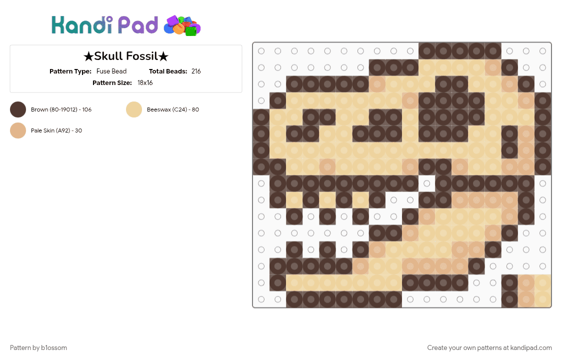 ★Skull Fossil★ - Fuse Bead Pattern by b1ossom on Kandi Pad - beige, brown, charm, cute, perler, skeleton, skull, small, yellow