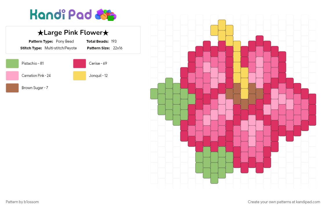 ★Pink Hibiscus Flower★ - Pony Bead Pattern by b1ossom on Kandi Pad - charm, expert, flower, flowers, gradient, large, nature, pink, red