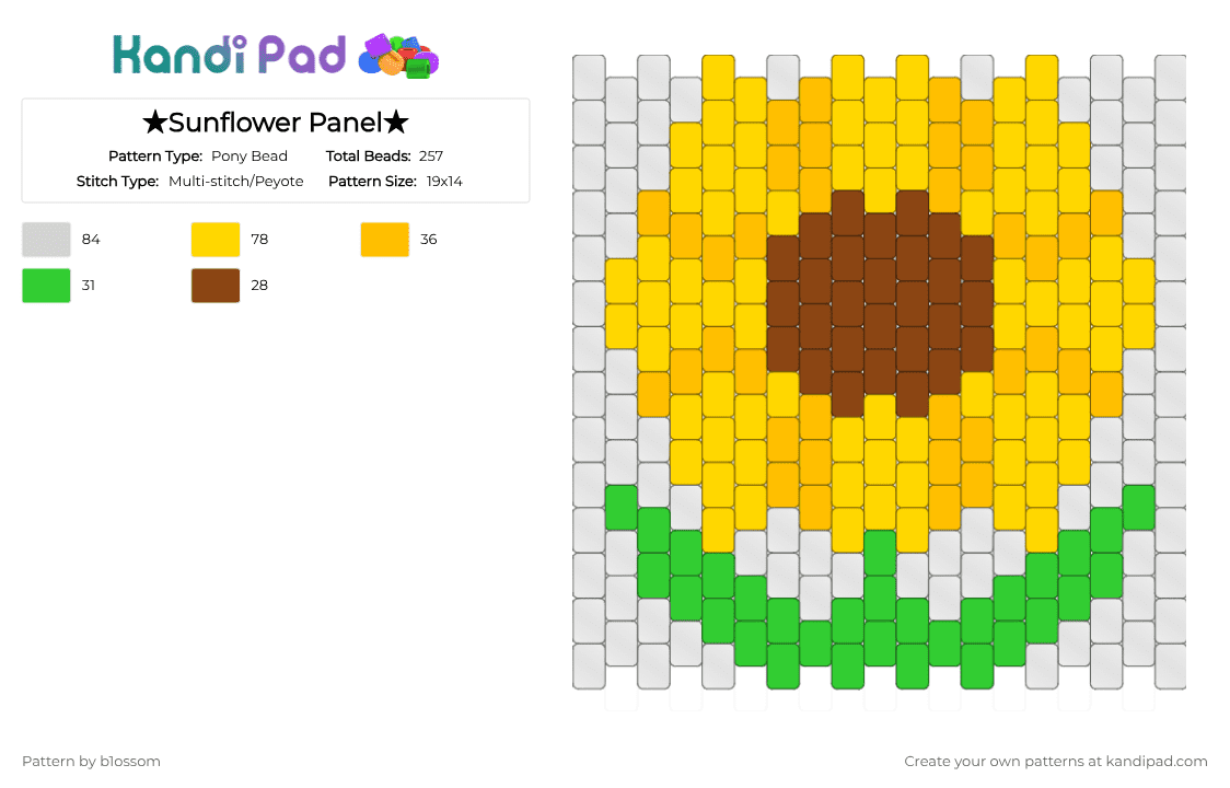 ★Sunflower Panel★ - Pony Bead Pattern by b1ossom on Kandi Pad - clear, cute, flower, green, orange, plant, sunflower, yellow