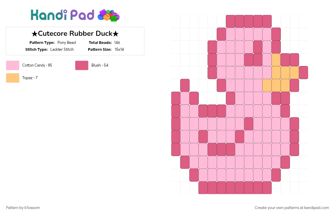 ★Cutecore Rubber Duck★ - Pony Bead Pattern by b1ossom on Kandi Pad - animal, bird, charm, cotdvintagetoys, cutecore, duck, pastel, pink