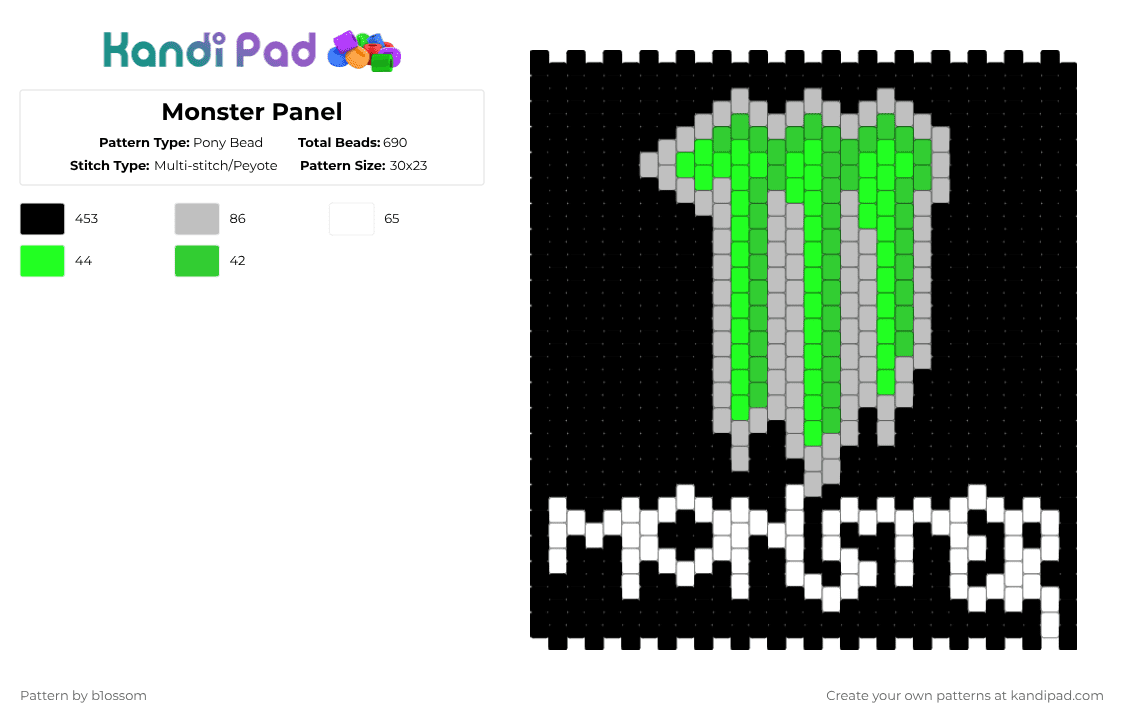 Monster Panel - Pony Bead Pattern by b1ossom on Kandi Pad - black,beige,green
