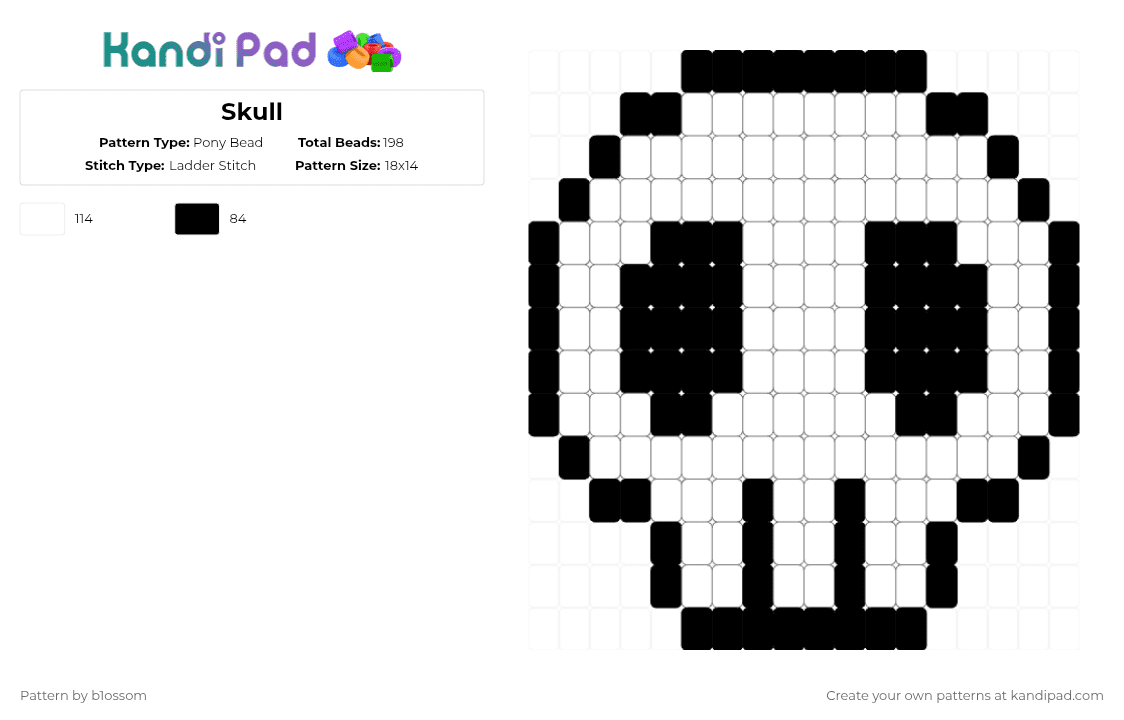 Skull - Pony Bead Pattern by b1ossom on Kandi Pad - black,white