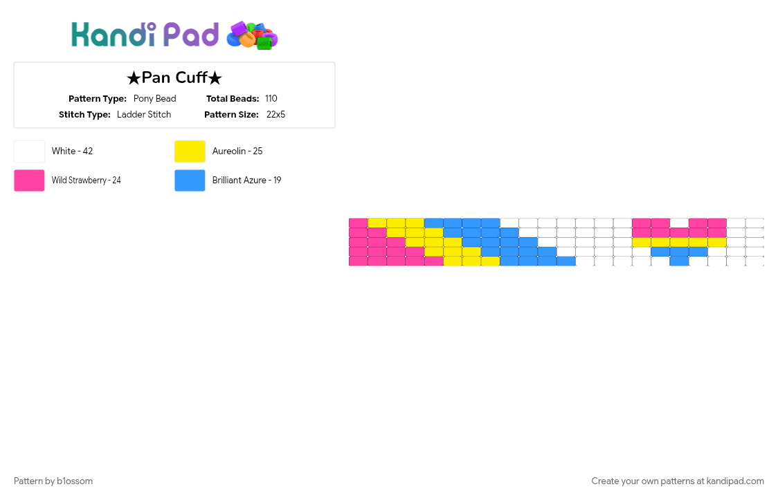 ★Pan Cuff★ - Pony Bead Pattern by b1ossom on Kandi Pad - bracelet, cuff, cute, light blue, pansexual, pink, pride, pride flag, simple, small