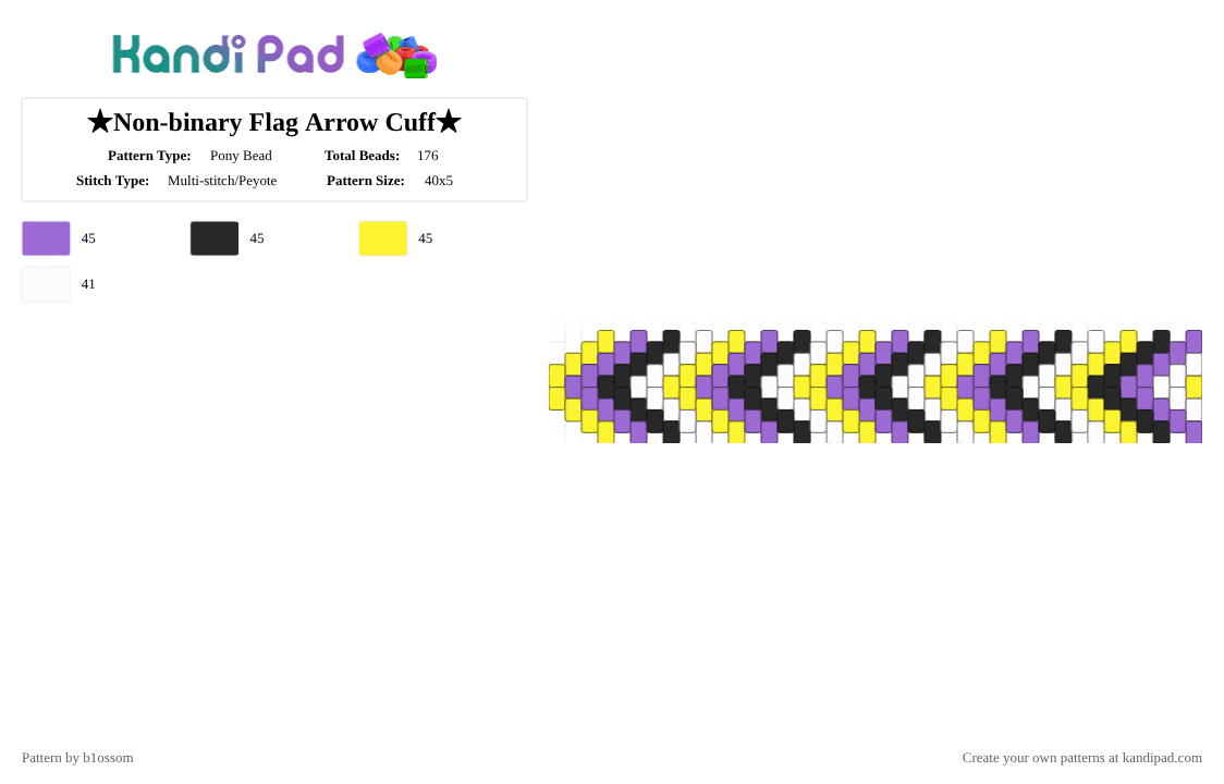 ★Non-binary Flag Arrow Cuff★ - Pony Bead Pattern by b1ossom on Kandi Pad - purple,yellow,pride,white,black,flag,lgbtq,arrow