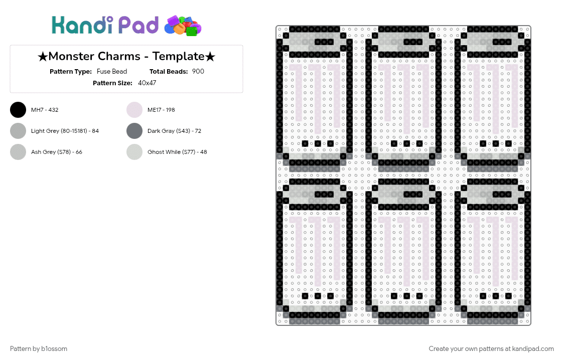 ★Monster Charms - Template★ - Fuse Bead Pattern by b1ossom on Kandi Pad - beige, charm, diy, energy, gray, make your own, monster, small, soda, template