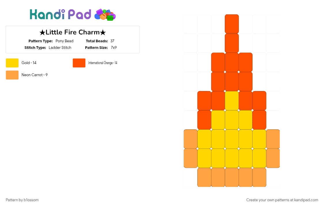 ★Little Fire Charm★ - Pony Bead Pattern by b1ossom on Kandi Pad - charm, cotdfiery, cute, fire, orange, red, small, yellow