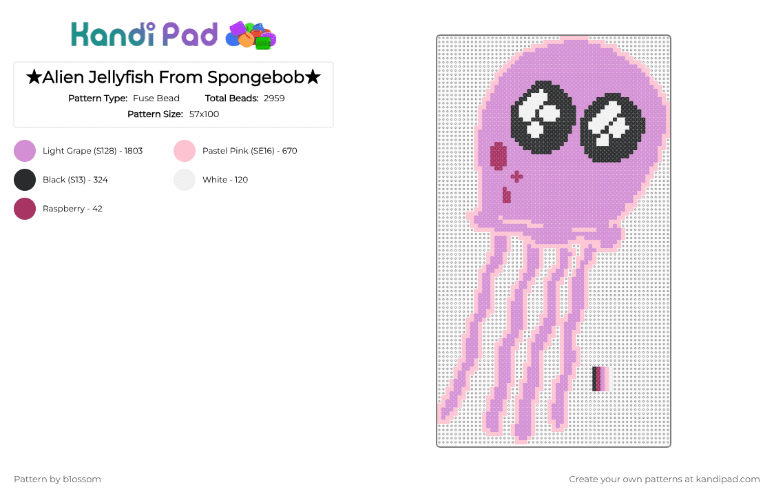 ★Alien Jellyfish From Spongebob★ - Fuse Bead Pattern by b1ossom on Kandi Pad - pink,cotdaliens,alien,purple,rose,black,white,cartoon