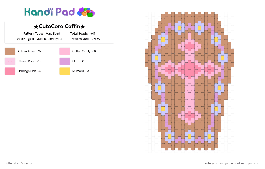 ★CuteCore Coffin★ - Pony Bead Pattern by b1ossom on Kandi Pad - beige, coffin, cross, cute, cutecore, flowers, kawaii, pastel, pink