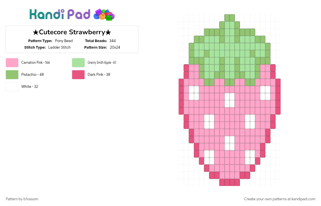 ★Cutecore Strawberry★ - Pony Bead Pattern by b1ossom on Kandi Pad - cotdfruit, cutecore, food, fruit, pastel, pink, strawberry, sweet