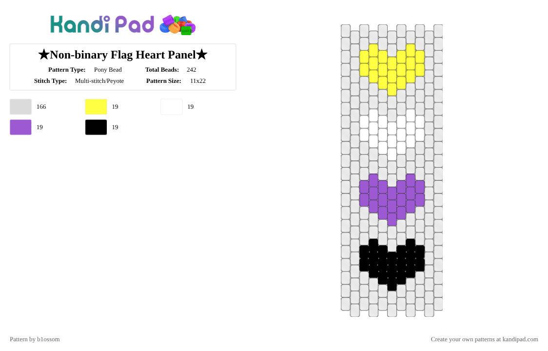 ★Non-binary Flag Heart Panel★ - Pony Bead Pattern by b1ossom on Kandi Pad - black, clear, heart, panel, pride, purple, white, yellow
