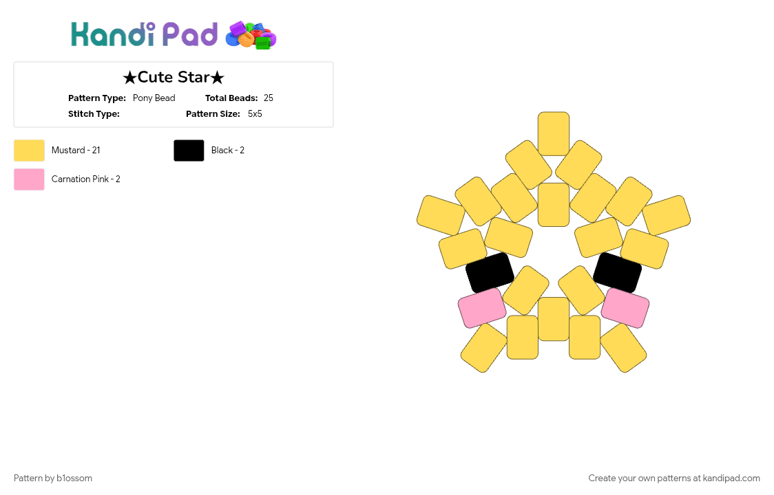★Cute Star★ - Pony Bead Pattern by b1ossom on Kandi Pad - black, cute, cutecore, pastel, pink, small, star, yellow
