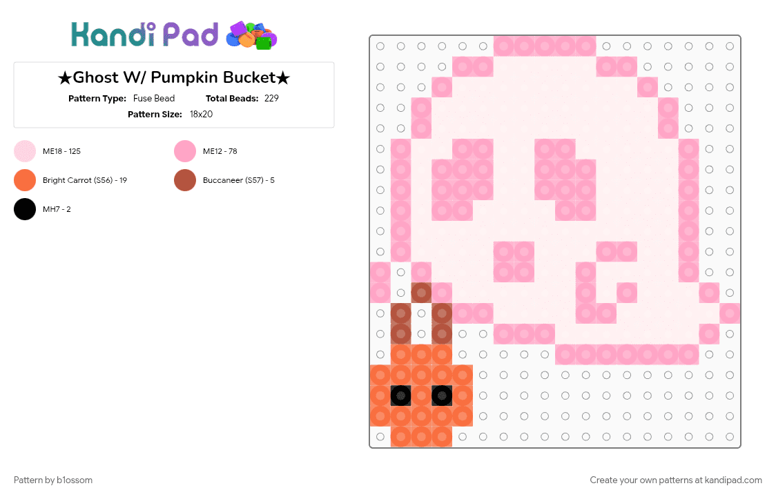 ★Ghost W/ Pumpkin Bucket★ - Fuse Bead Pattern by b1ossom on Kandi Pad - bucket, cotdghosts, ghost, halloween, orange, pink, pumpkin, spooky, white