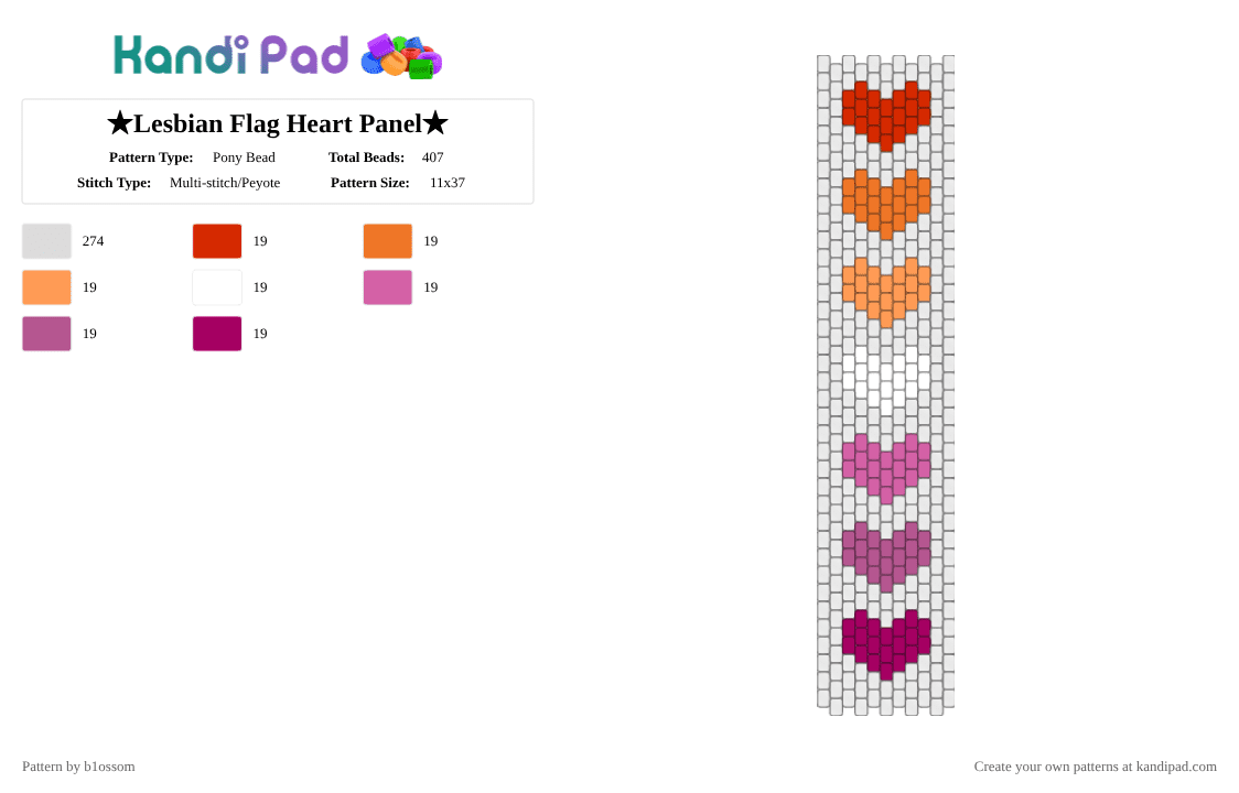★Lesbian Flag Heart Panel★ - Pony Bead Pattern by b1ossom on Kandi Pad - white,orange,pink,pride,color,flag,banner,panel