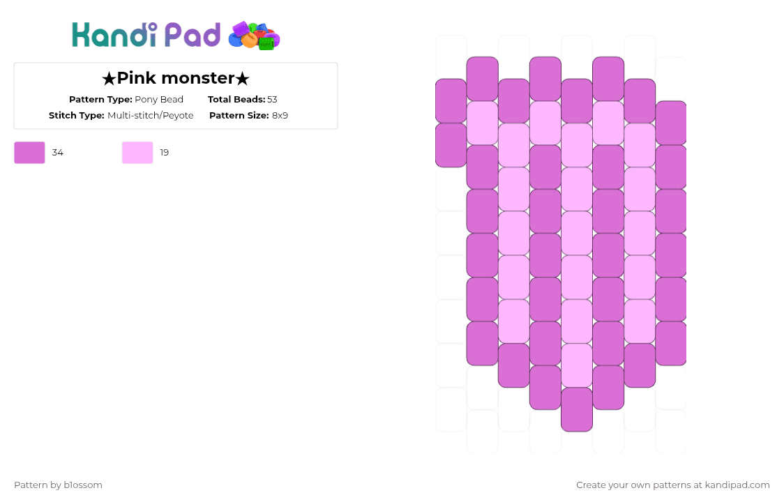 ★Pink monster★ - Pony Bead Pattern by b1ossom on Kandi Pad - pink,monster,cute,kawaii,drink