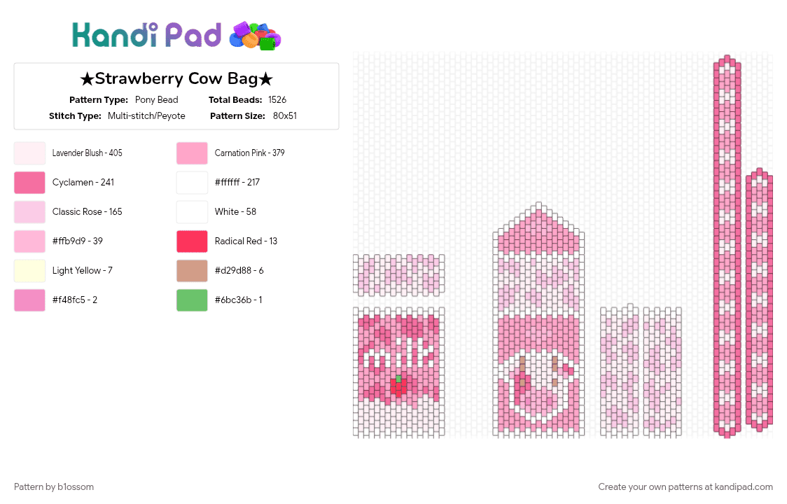 ★Strawberry Cow Bag★ - Pony Bead Pattern by b1ossom on Kandi Pad - animal, bag, cute, cutecore, large, pastel, pink, purse, strawberry