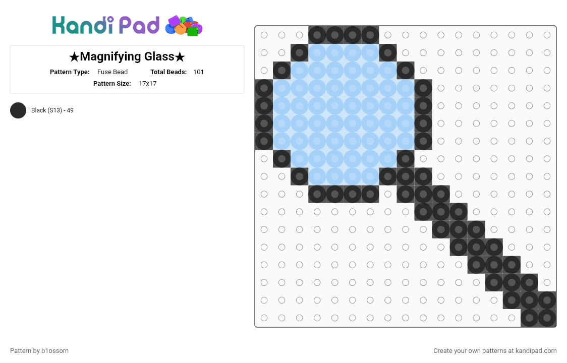 ★Magnifying Glass★ - Fuse Bead Pattern by b1ossom on Kandi Pad - black, clear, cotdmagnifyingglasses, cute, glasses, light blue, perler, perler charm, zoom