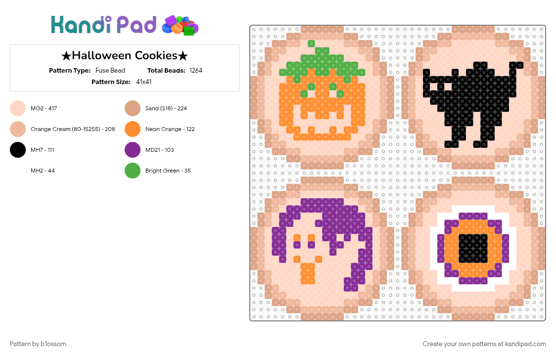 ★Halloween Cookies★ - Fuse Bead Pattern by b1ossom on Kandi Pad - beige, comfy, cozy, cute, halloween, orange, perler bead, spooky, vibe