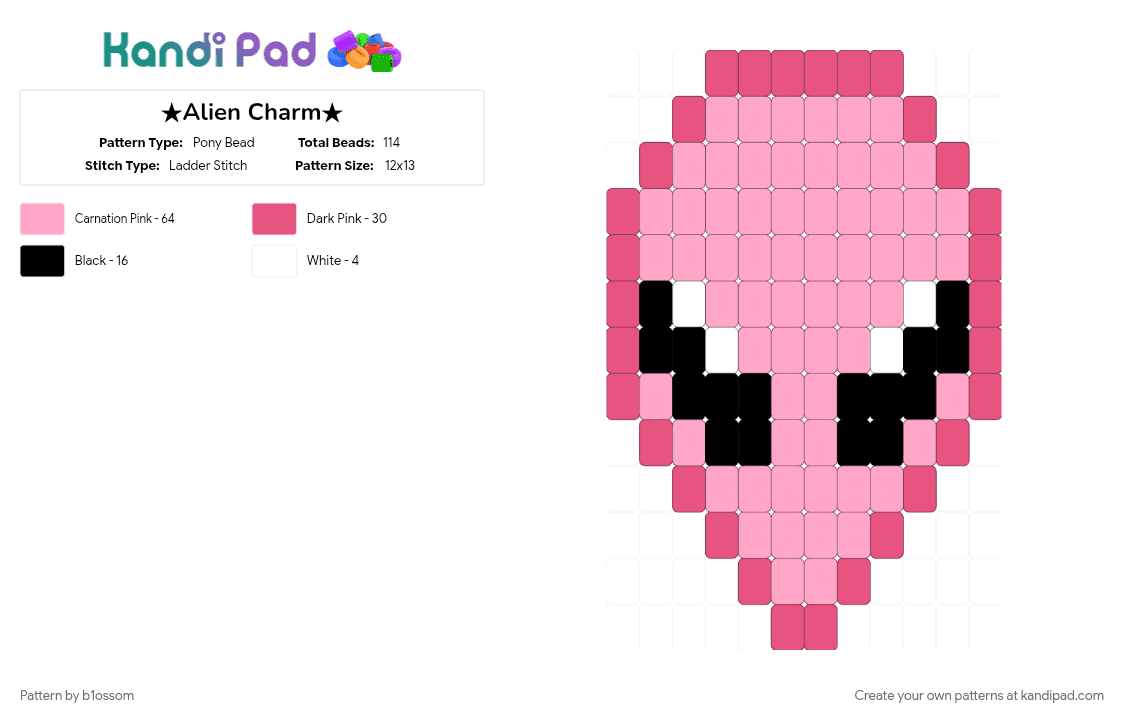 ★Alien Charm★ - Pony Bead Pattern by b1ossom on Kandi Pad - alien, aliens, cute, cutecore, keychain, pink, small, white