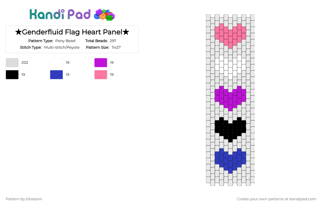 ★Genderfluid Flag Heart Panel★ - Pony Bead Pattern by b1ossom on Kandi Pad - white,pink,purple,pride,flag,panel,black,blue
