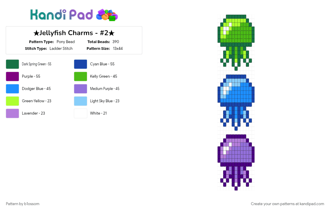 ★Jellyfish Charms - #2★ - Pony Bead Pattern by b1ossom on Kandi Pad - blue, charm, cute, decora, green, jellyfish, purple, small