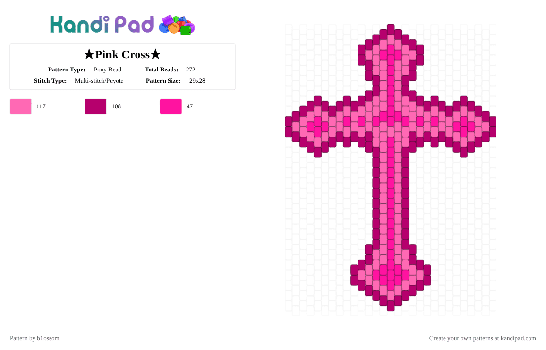 ★Pink Cross★ - Pony Bead Pattern by b1ossom on Kandi Pad - pink,cross,bimbo,cute,sfw,large,29x28
