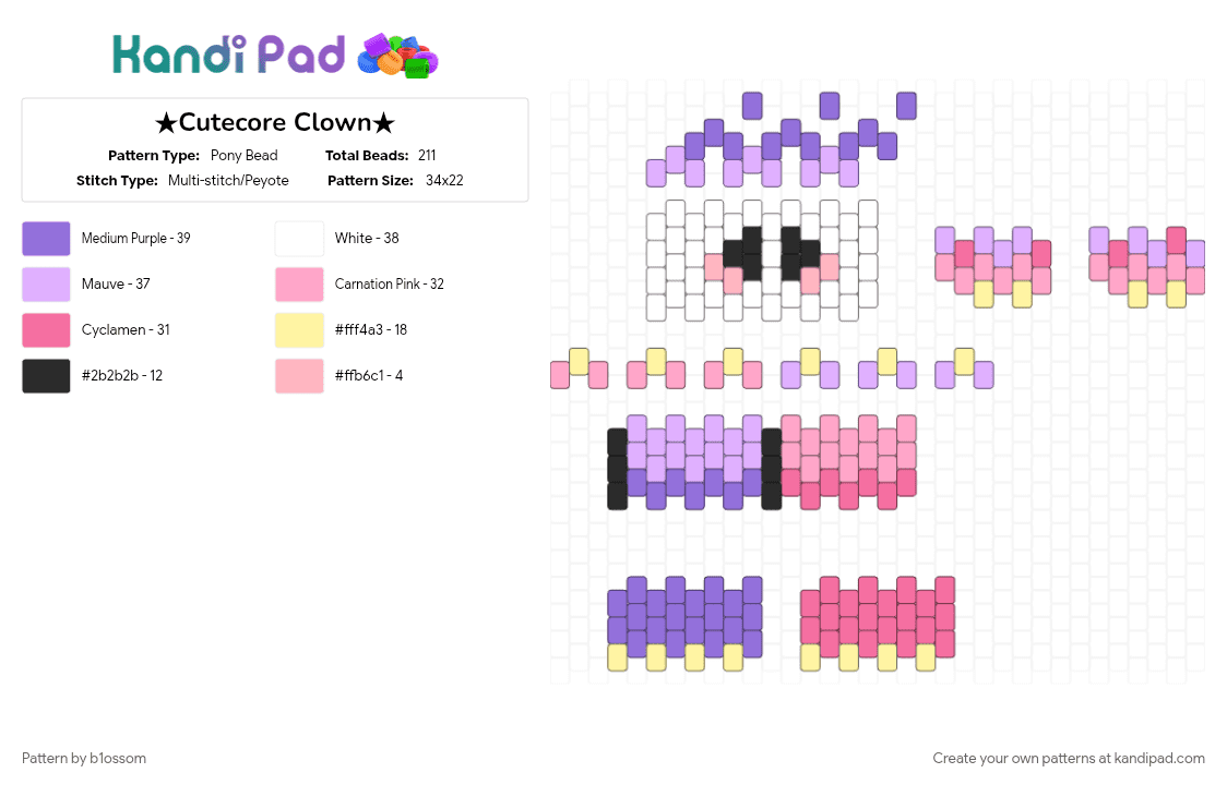 ★Cutecore Clown★ - Pony Bead Pattern by b1ossom on Kandi Pad - blush, clown, clownsuit, colorful, cutecore, doll, eyes, party, pink