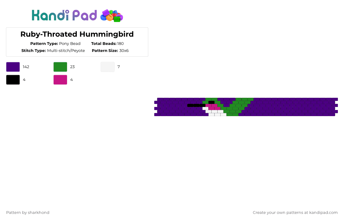 Ruby-Throated Hummingbird - Pony Bead Pattern by sharkhond on Kandi Pad - purple