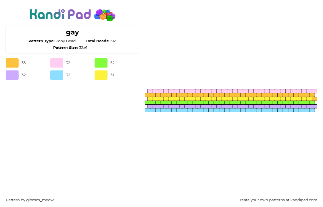 gay - Pony Bead Pattern by glomm_meow on Kandi Pad - gay,pride,rainbow,pastel,stripes,cuff