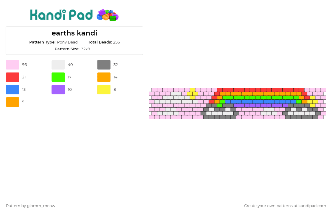 earths kandi - Pony Bead Pattern by glomm_meow on Kandi Pad - rainbow,clouds,cuff