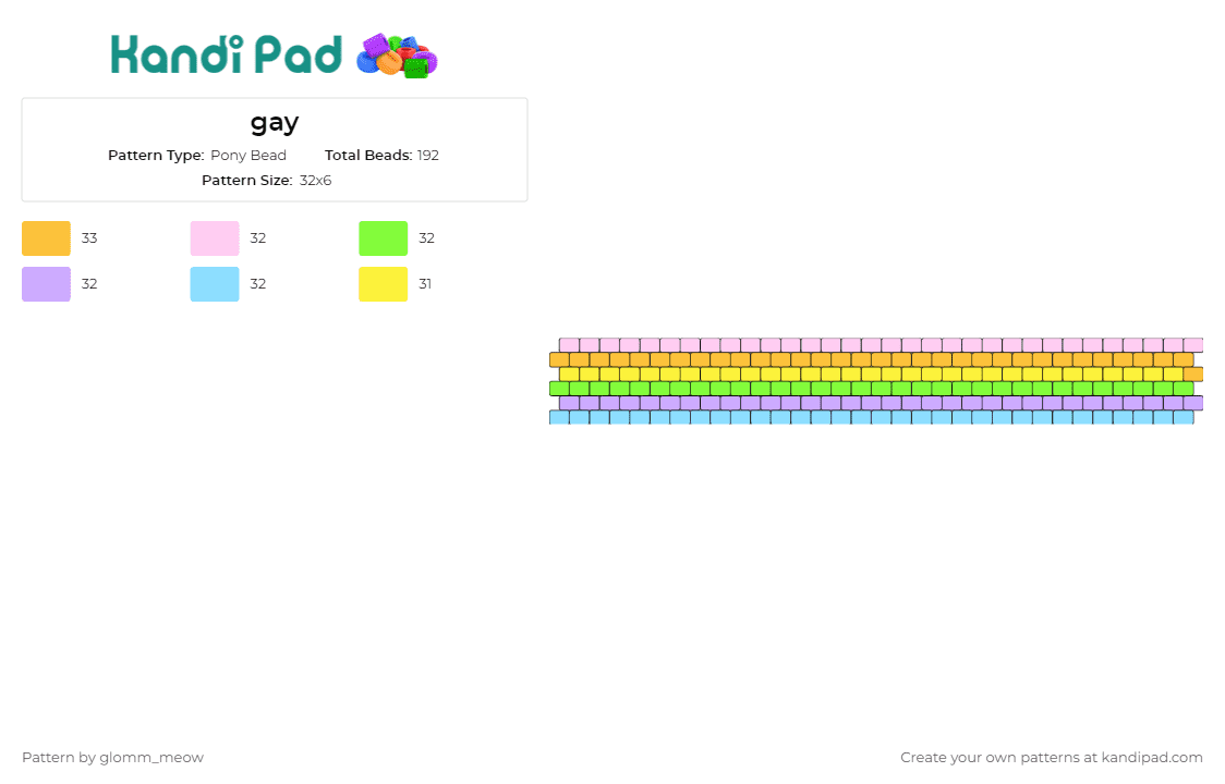 gay - Pony Bead Pattern by glomm_meow on Kandi Pad - gay,pride,rainbow,pastel,stripes,cuff
