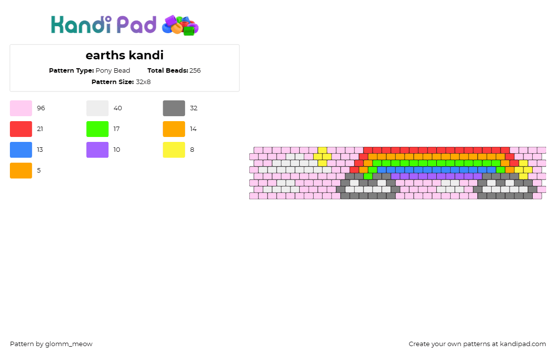 earths kandi - Pony Bead Pattern by glomm_meow on Kandi Pad - rainbow,clouds,sky,cuff,colorful,pink