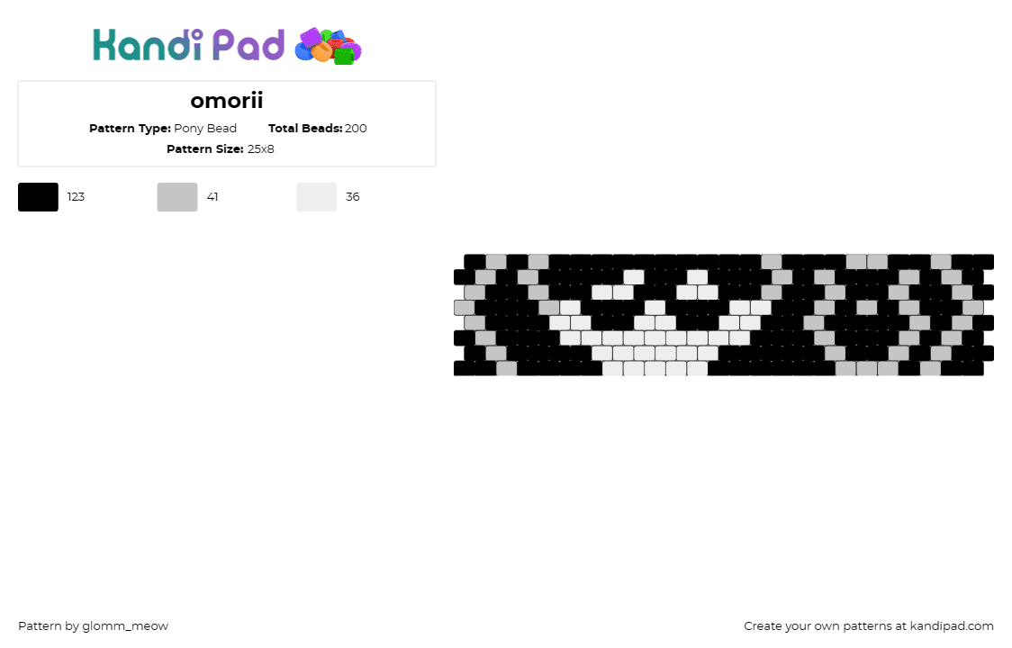 omorii - Pony Bead Pattern by glomm_meow on Kandi Pad - omori,cuff,video game,black,white