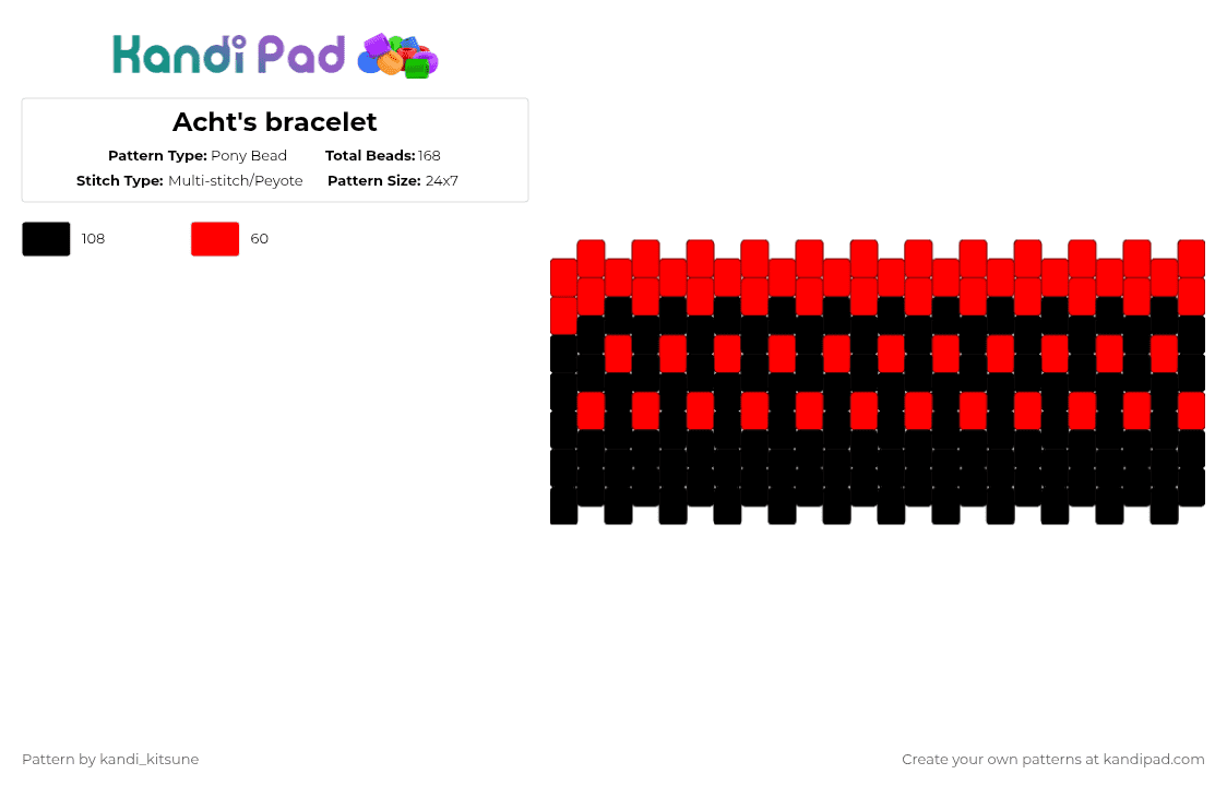 Acht\'s bracelet - Pony Bead Pattern by kandi_kitsune on Kandi Pad - red,black,splatoon