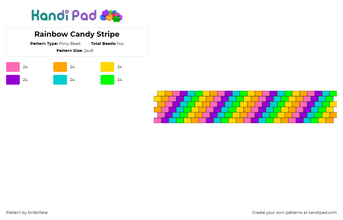 Rainbow Candy Stripe - Pony Bead Pattern by birdsrfake on Kandi Pad - neon,rainbow,diagonal,stripes,cuff,colorful,playful,joy,vibrant