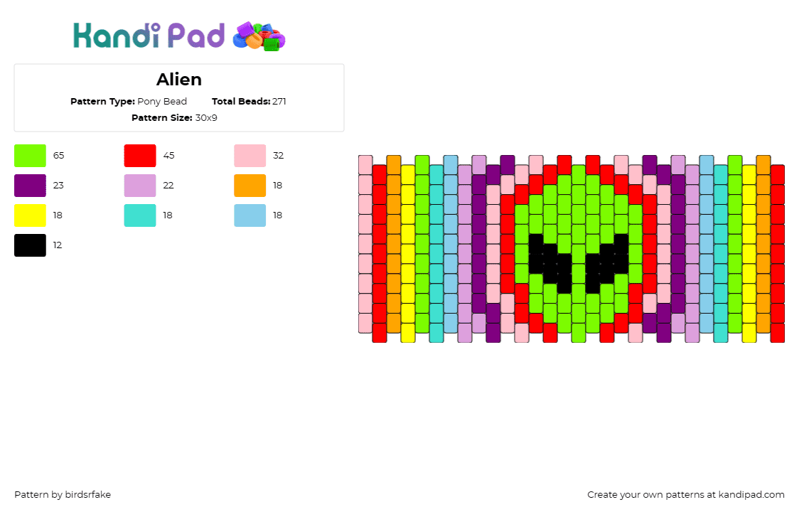 Alien - Pony Bead Pattern by birdsrfake on Kandi Pad - alien,space,rainbow,cuff,extraterrestrial,vibrant,spectrum,green