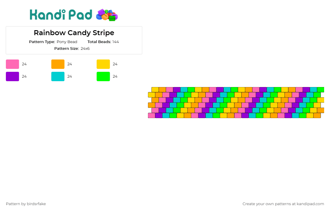 Rainbow Candy Stripe - Pony Bead Pattern by birdsrfake on Kandi Pad - neon,rainbow,diagonal,stripes,cuff,colorful,playful,joy,vibrant,dynamic