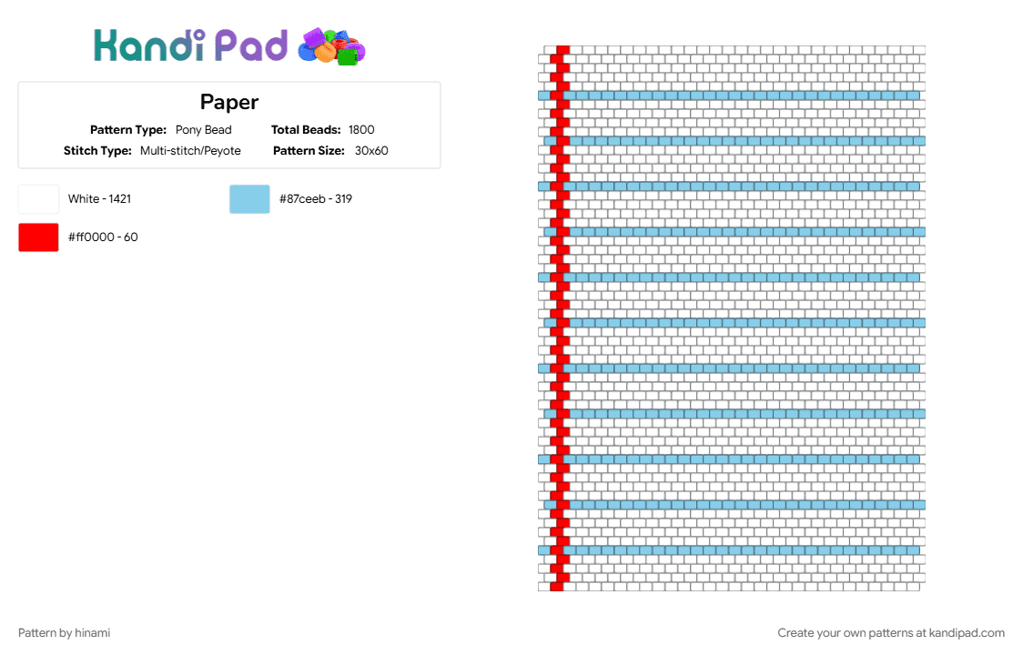 Paper - Pony Bead Pattern by hinami on Kandi Pad - light blue, white