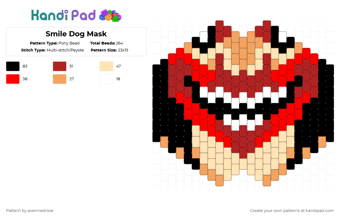 Smile Dog Mask - Pony Bead Pattern by axemredrose on Kandi Pad - red,creepypasta,smile dog,dog,smile,horror,internet,scary