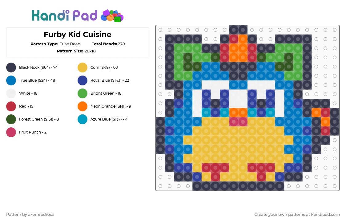 Furby Kid Cuisine - Fuse Bead Pattern by axemredrose on Kandi Pad - purple,yellow,blue
