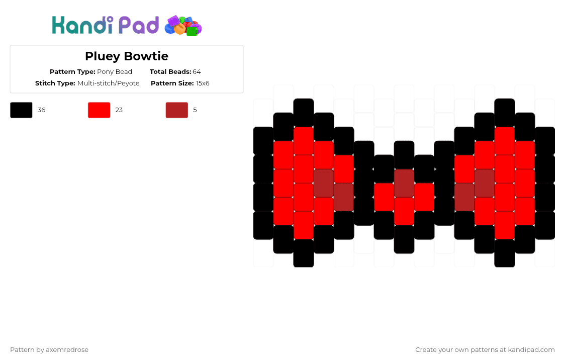 Pluey Bowtie - Pony Bead Pattern by axemredrose on Kandi Pad - red,black