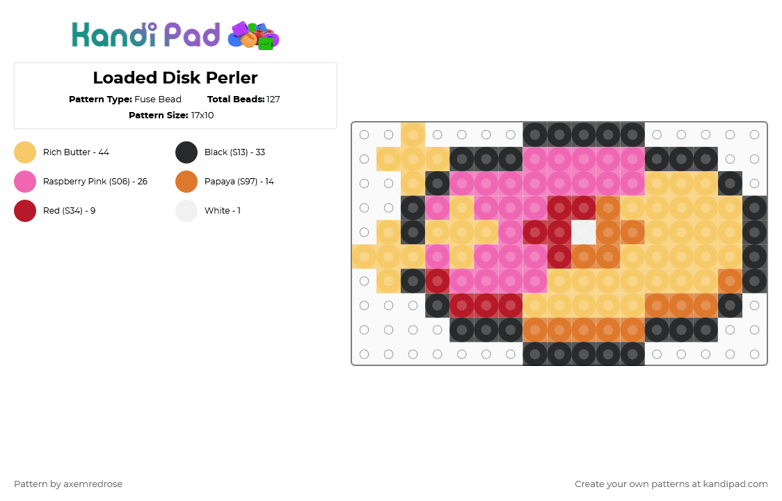 Loaded Disk Perler - Fuse Bead Pattern by axemredrose on Kandi Pad - yellow,pink