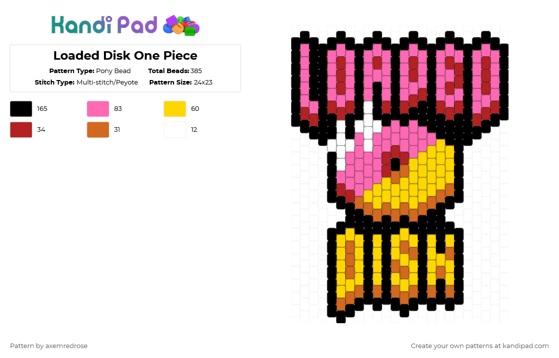 Loaded Disk - Pony Bead Pattern by axemredrose on Kandi Pad - pink,yellow